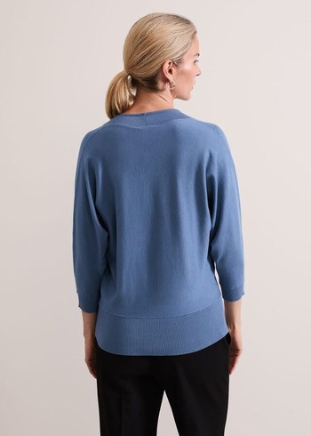 Phase Eight Gina V Neck Batwing Knitwear Blue USA | 6152970-XL